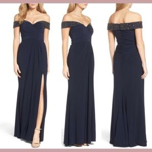 COPY - Xscape Navy off the shoulder dress